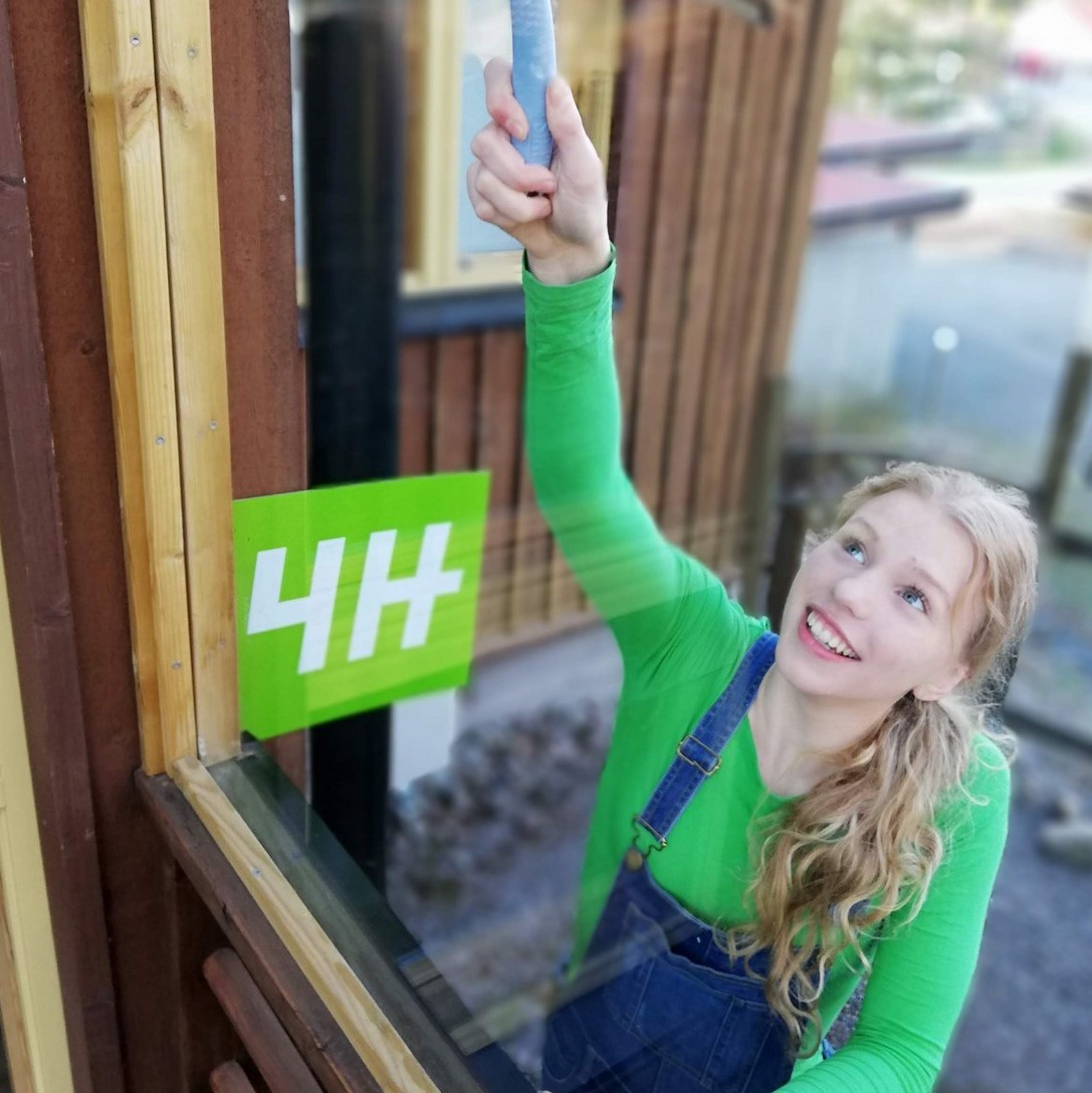 Nuori yrittäjä pesemässä ikkunaa.