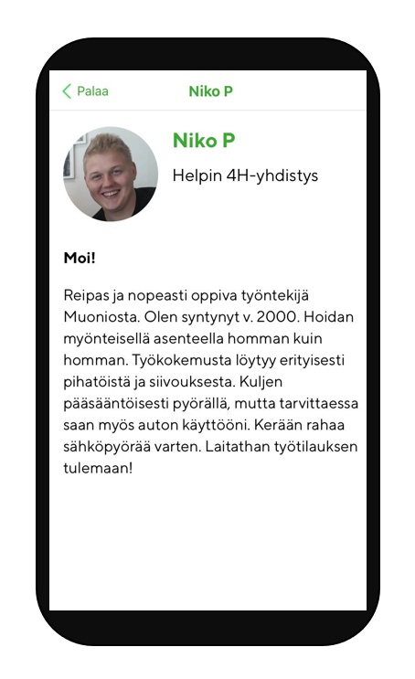 Työntekijän profiili ja esittelyteksti