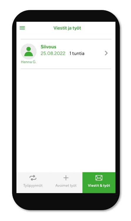 Näyttökuva Helpin viestit & työt -sivusta